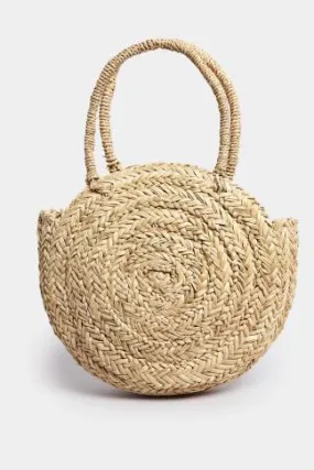 Natural Brown Round Straw Shoulder Bag