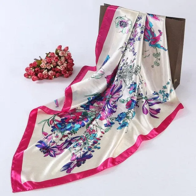 New Fashion Ladies Square Scarf Flora Printed Women Wraps   ladies Scarves Polyester headband 90*90cm #1201 GS