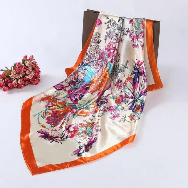 New Fashion Ladies Square Scarf Flora Printed Women Wraps   ladies Scarves Polyester headband 90*90cm #1201 GS