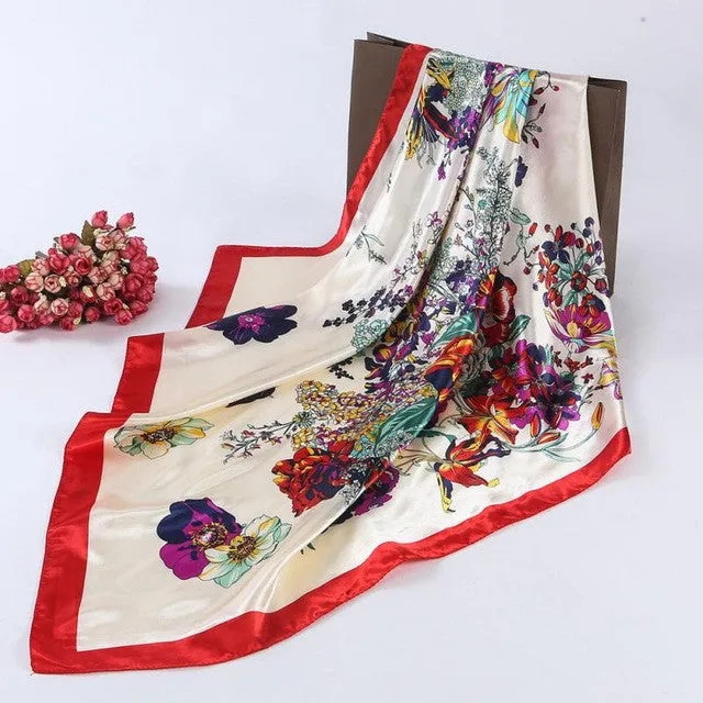 New Fashion Ladies Square Scarf Flora Printed Women Wraps   ladies Scarves Polyester headband 90*90cm #1201 GS