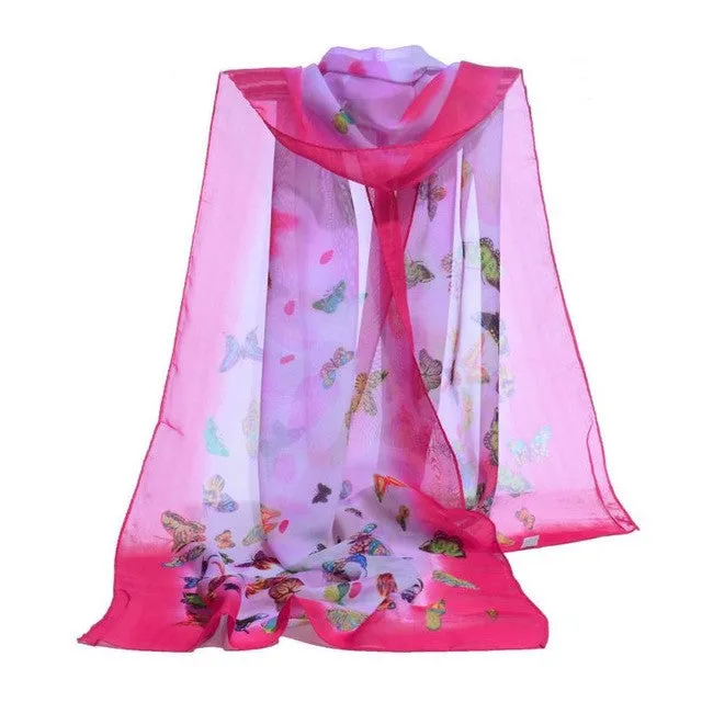 New Fashion  Women Chiffon Scarf Ladies Butterfly Print 7 Colors Scarves Warp shawl female bufanda mujer echarpe #1201 SM6