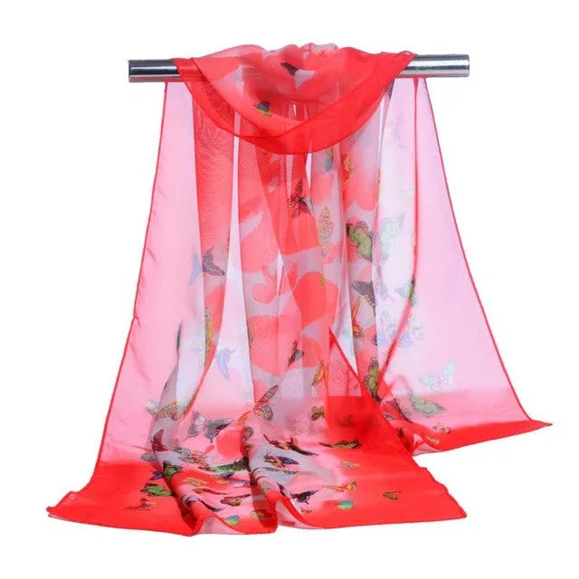 New Fashion  Women Chiffon Scarf Ladies Butterfly Print 7 Colors Scarves Warp shawl female bufanda mujer echarpe #1201 SM6