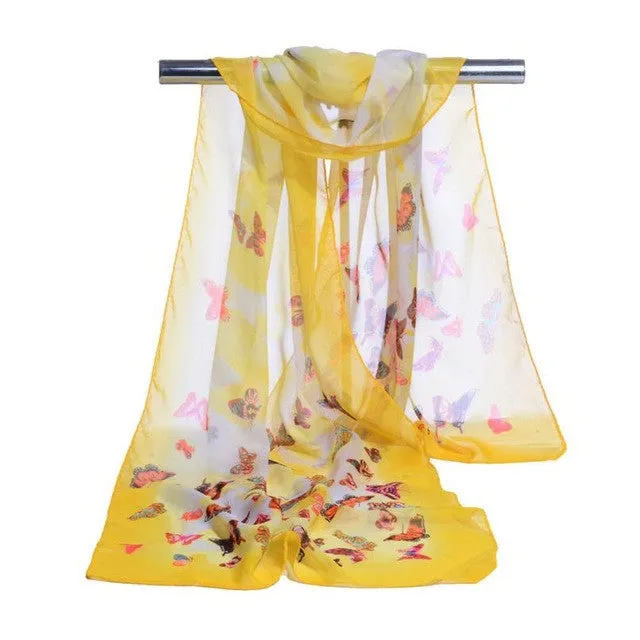 New Fashion  Women Chiffon Scarf Ladies Butterfly Print 7 Colors Scarves Warp shawl female bufanda mujer echarpe #1201 SM6