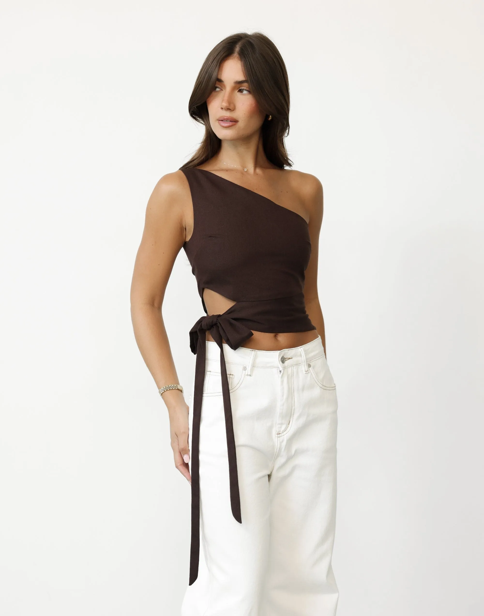 Niyah One Shoulder Top (Chocolate)