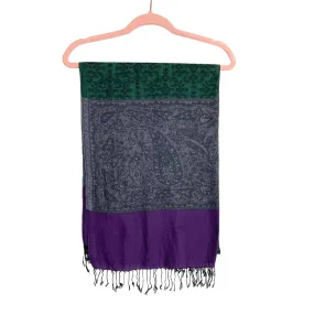 No Brand Green/Black/Purple Damask with Tassel Fringe Scarf