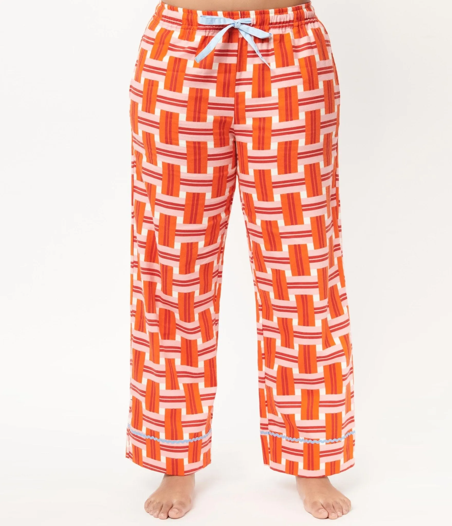 Orange & Red Basket Plaid Pajama Bottoms