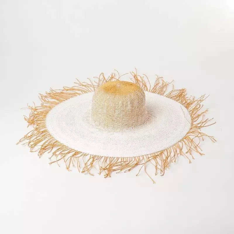 Paper Straw Long Fringe Edged Wide Bream Hat