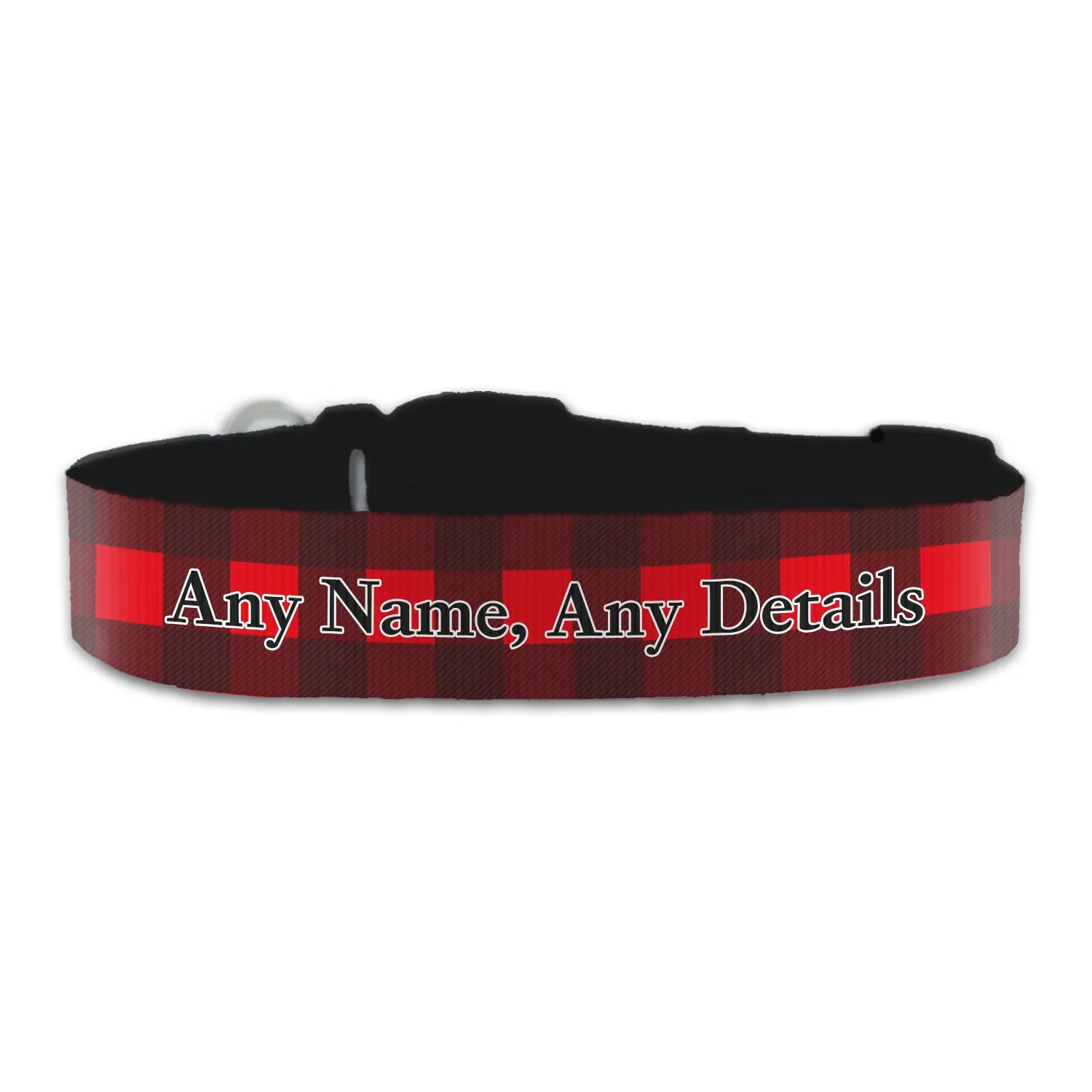 Personalised Large Dog Collar with Red Tartan Background, Personalise with Any Name or Details