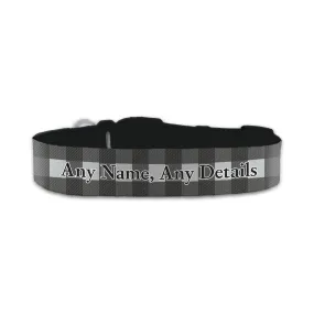 Personalised Small Dog Collar with Black Tartan Background