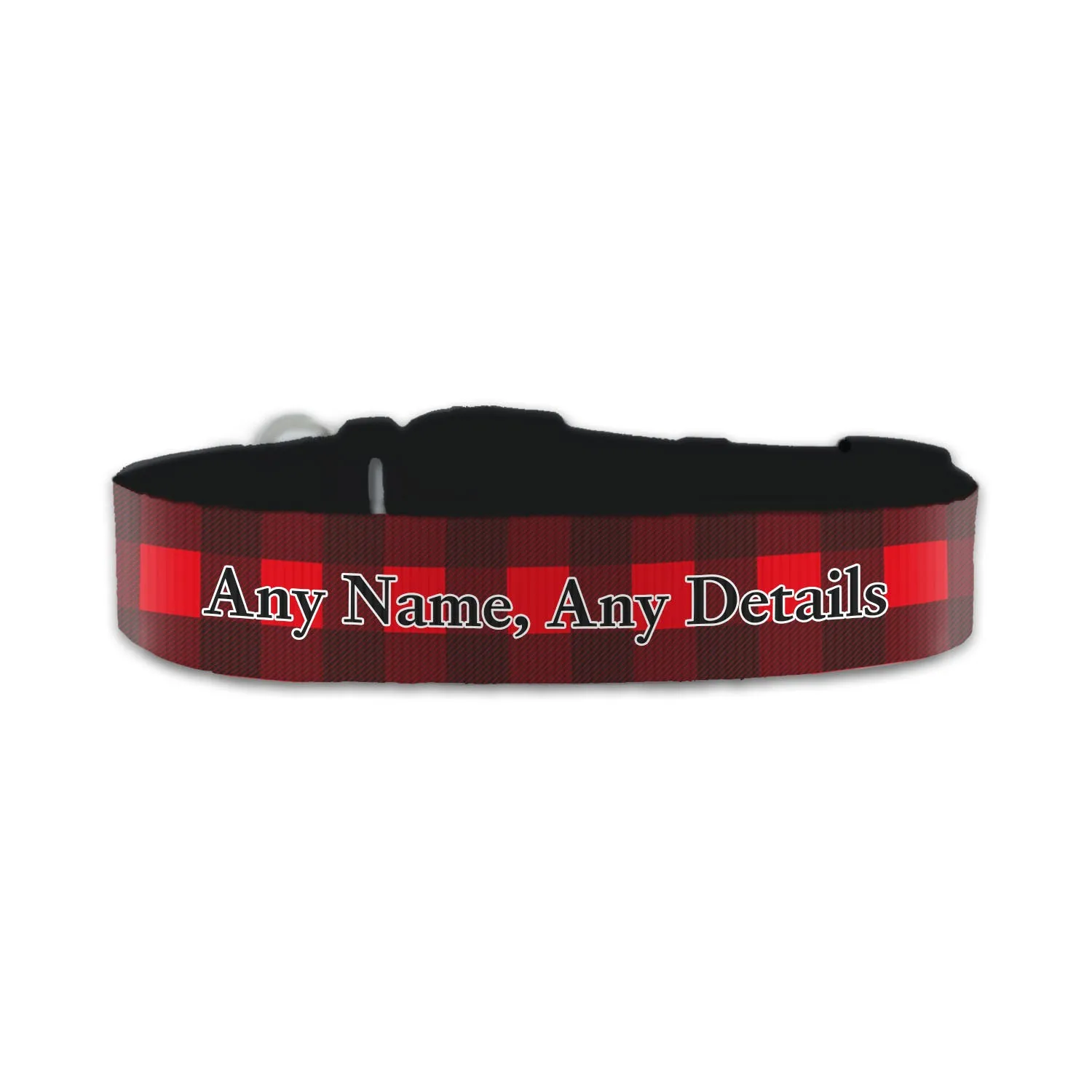 Personalised Small Dog Collar with Red Tartan Background