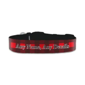 Personalised Small Dog Collar with Red Tartan Background