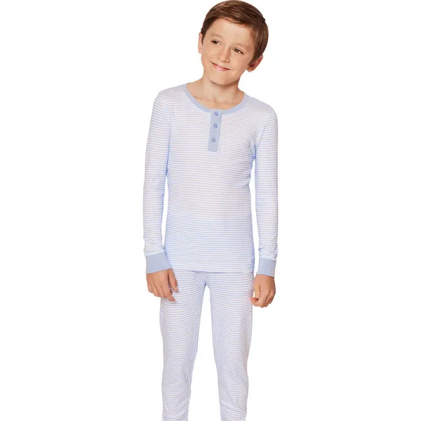 Petite Plume Snug Fit Pajama Set, Blue Stripes