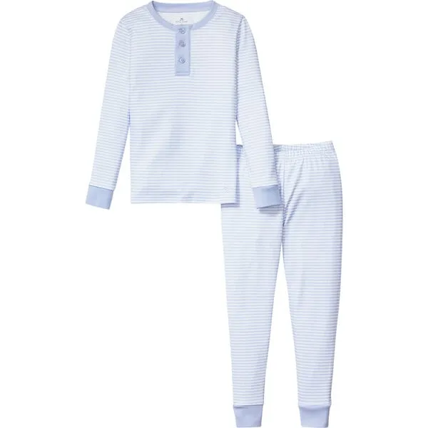 Petite Plume Snug Fit Pajama Set, Blue Stripes