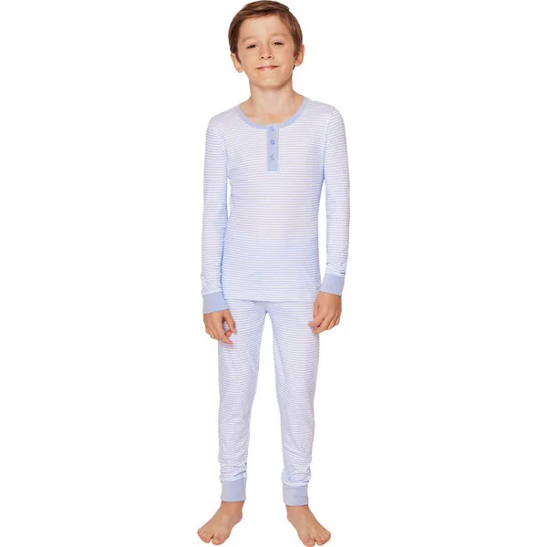 Petite Plume Snug Fit Pajama Set, Blue Stripes