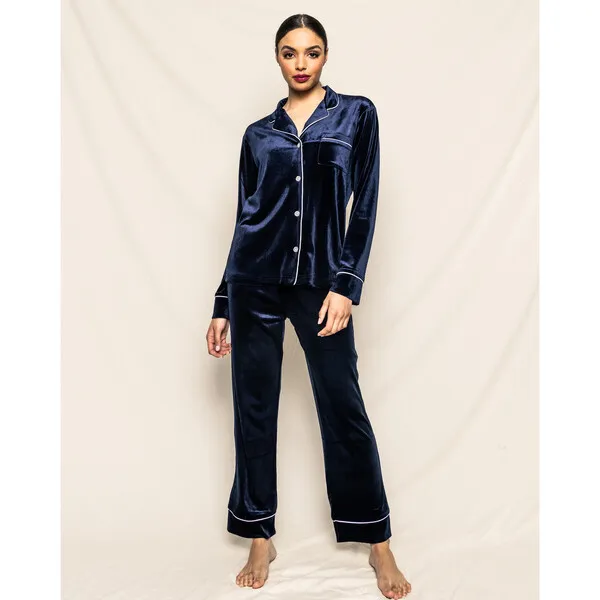 Petite Plume Women's Velour Pajama Set, Navy