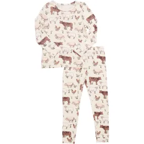 Pink Chicken Bamboo Long Sleeve Top & Elastic Waist Pajama Set, Farm Life