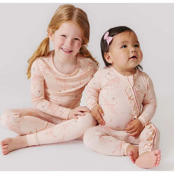 Pink Chicken Girls Bamboo Long Sleeve Top & Elastic Waist Pajama Set, Pink Ballerinas