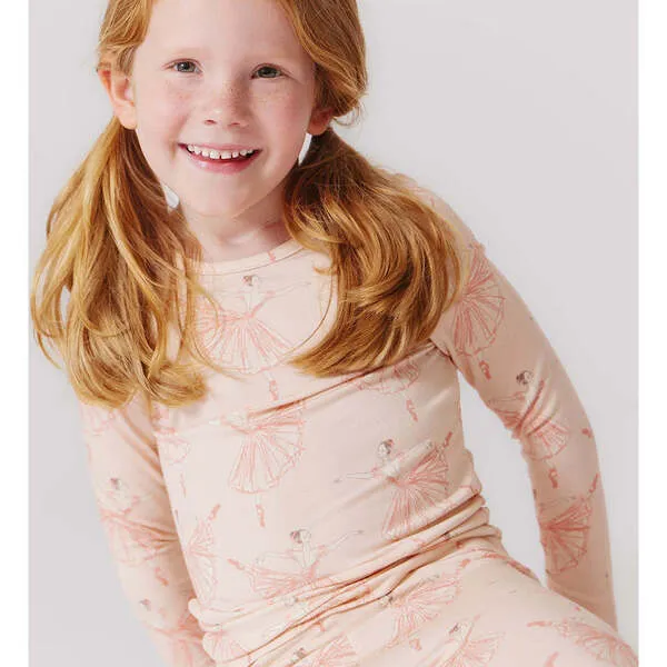 Pink Chicken Girls Bamboo Long Sleeve Top & Elastic Waist Pajama Set, Pink Ballerinas