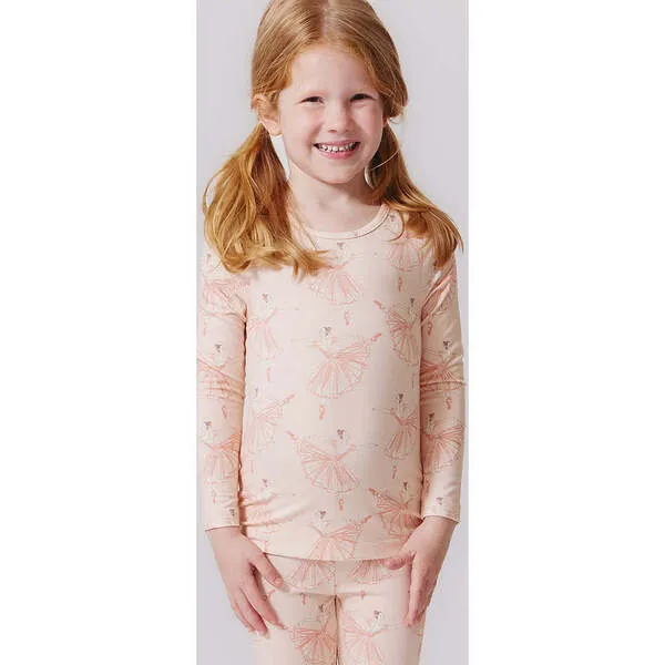 Pink Chicken Girls Bamboo Long Sleeve Top & Elastic Waist Pajama Set, Pink Ballerinas