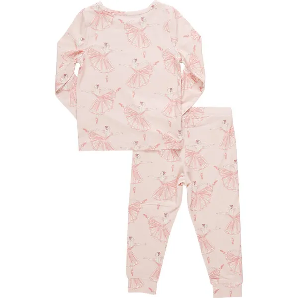 Pink Chicken Girls Bamboo Long Sleeve Top & Elastic Waist Pajama Set, Pink Ballerinas