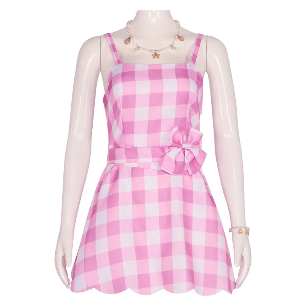 Pink Plaid Cosplay Beach Dress Cosplay Costume Halloween Carnival Disguise Roleplay Suit