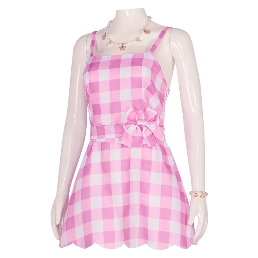 Pink Plaid Cosplay Beach Dress Cosplay Costume Halloween Carnival Disguise Roleplay Suit