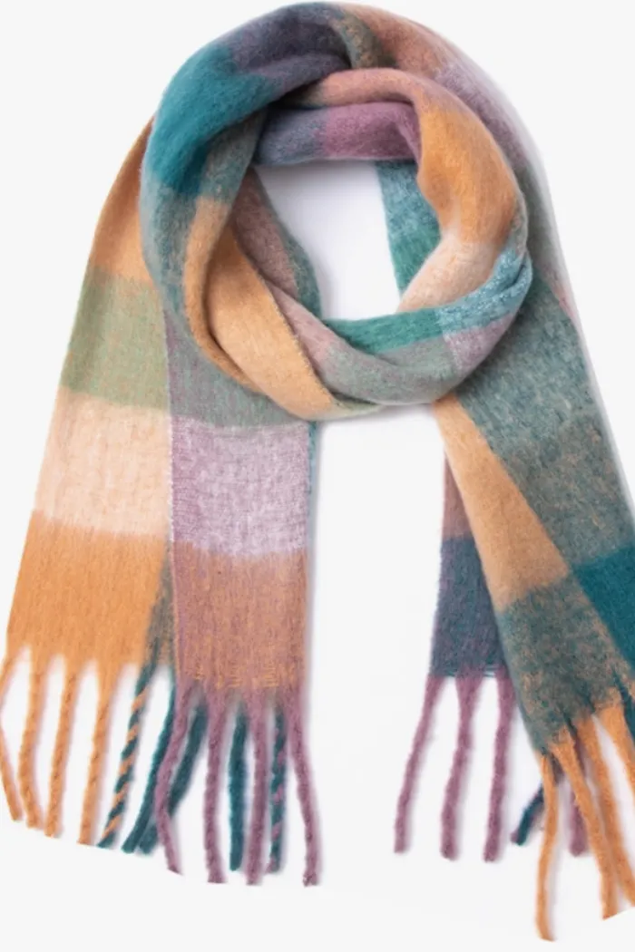 Plaid Pattern Fringe Trim Winter Scarf