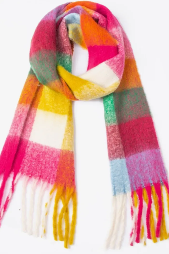 Plaid Pattern Fringe Trim Winter Scarf