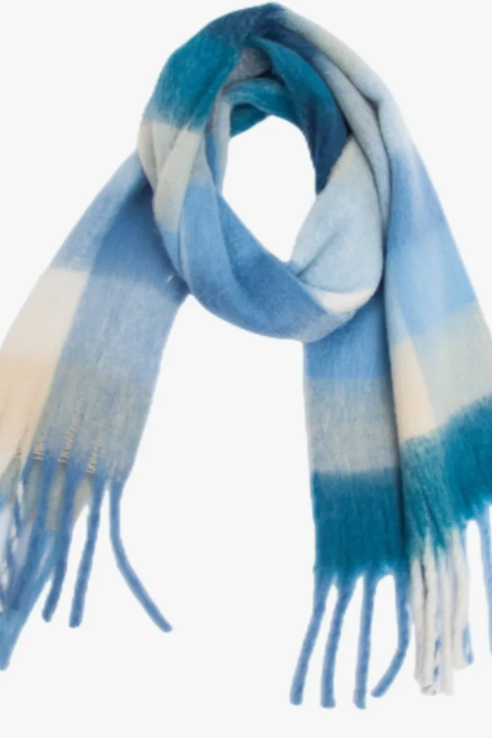 Plaid Pattern Fringe Trim Winter Scarf