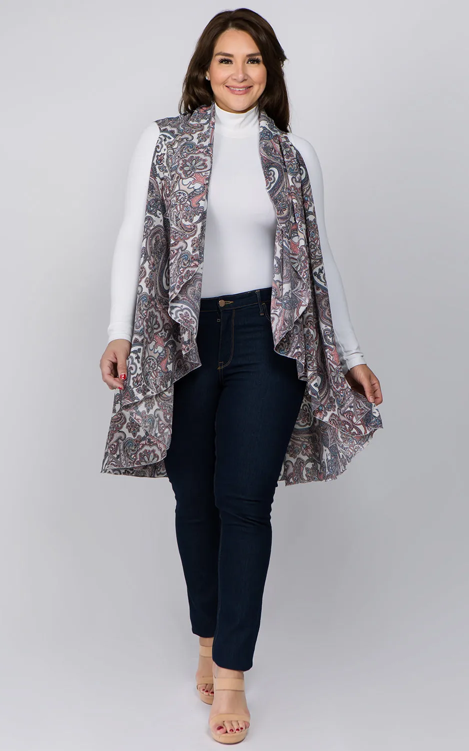 PN90B9P Plus Size Paisley Pattern Long Vest