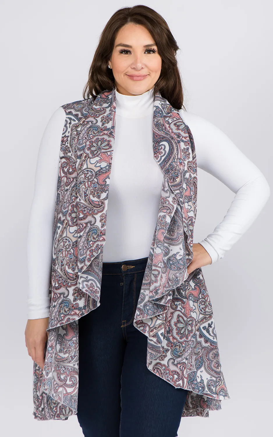 PN90B9P Plus Size Paisley Pattern Long Vest