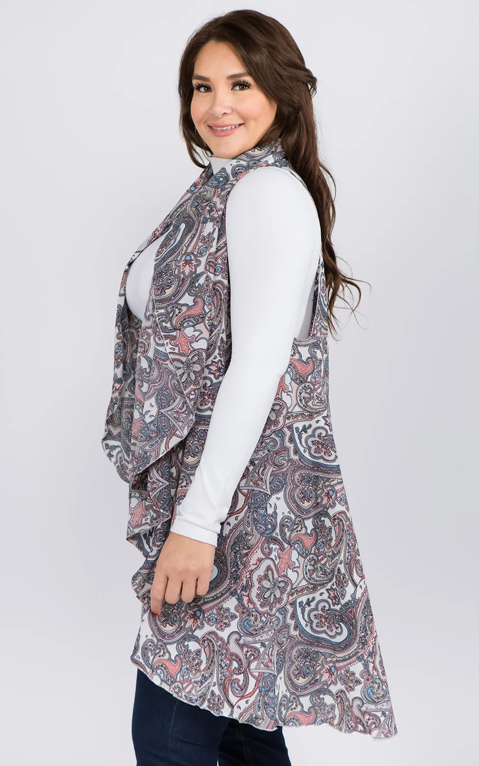 PN90B9P Plus Size Paisley Pattern Long Vest