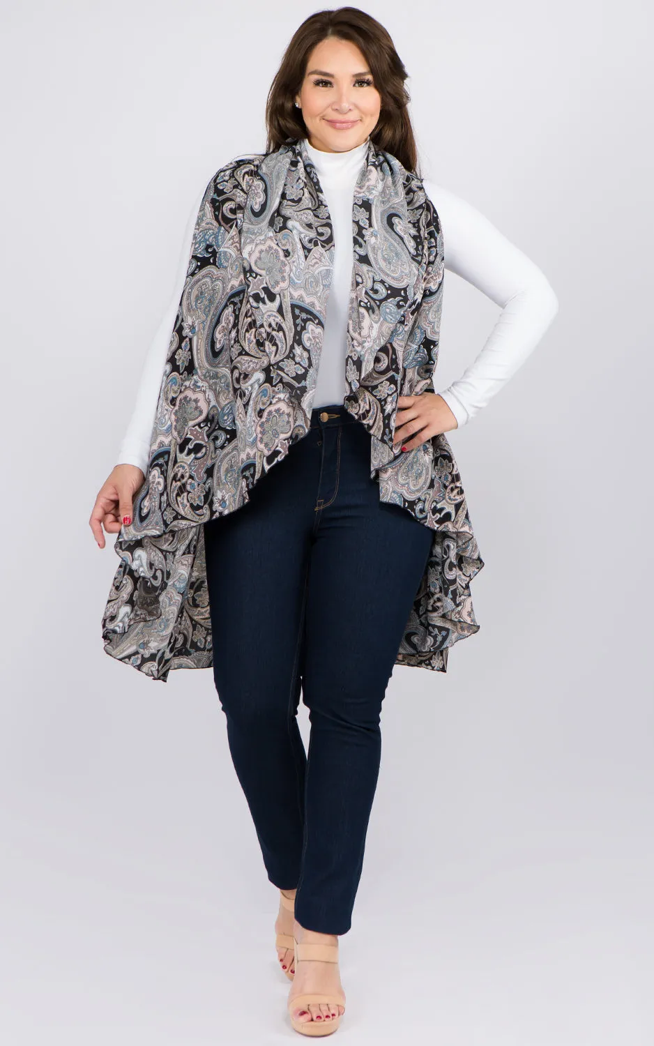 PN90B9P Plus Size Paisley Pattern Long Vest