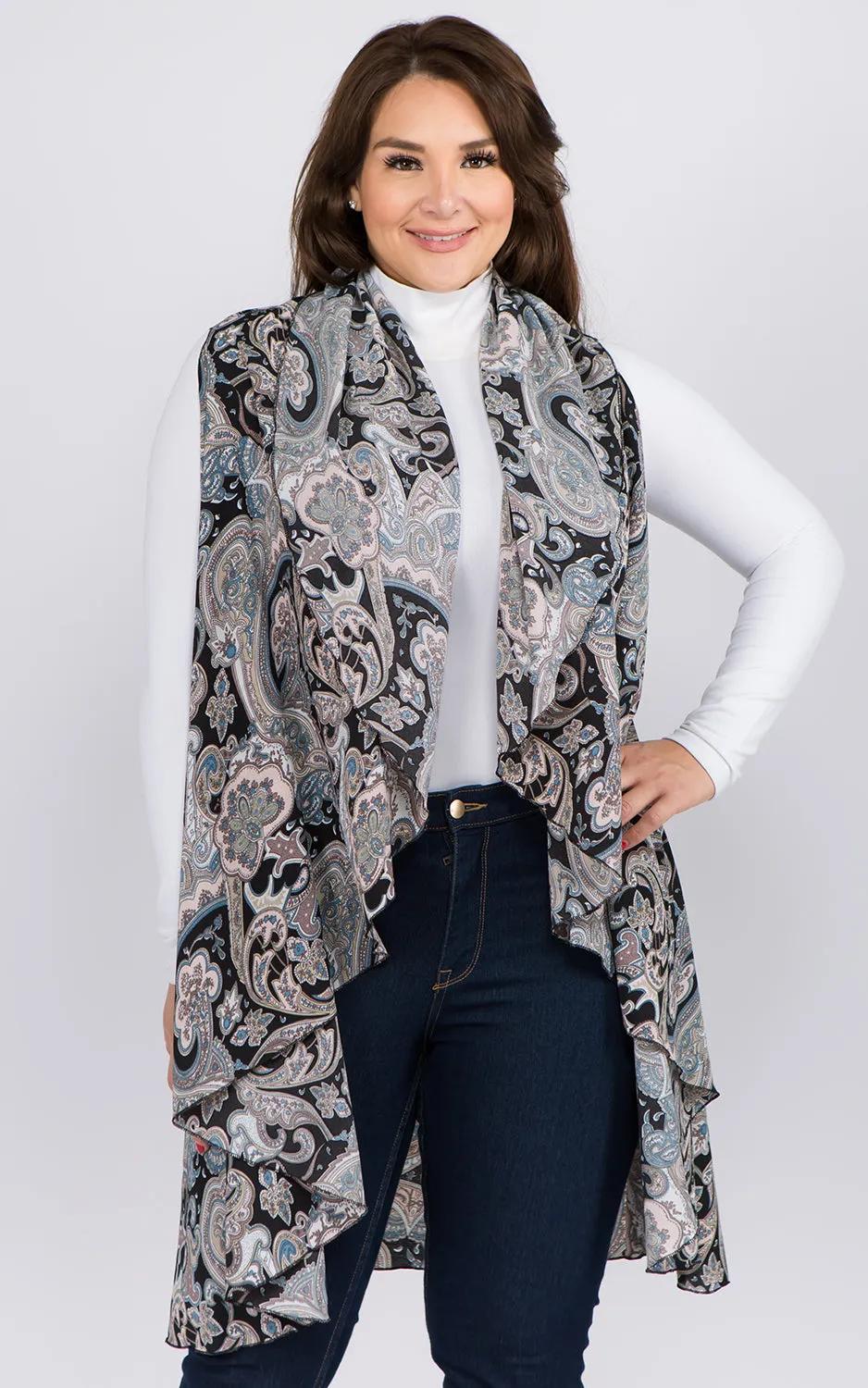 PN90B9P Plus Size Paisley Pattern Long Vest