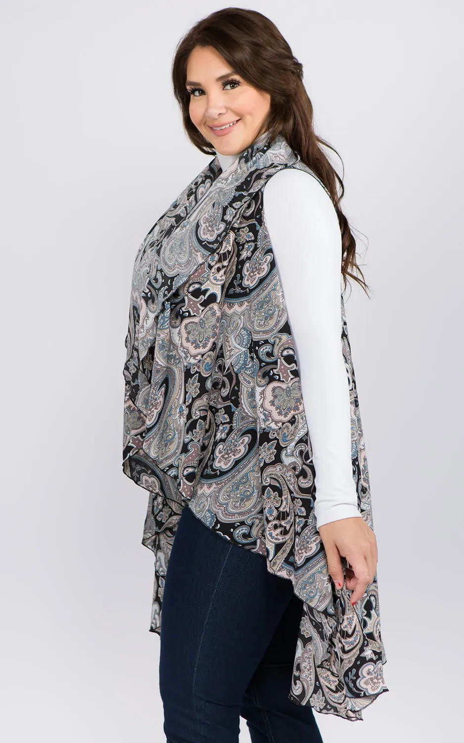 PN90B9P Plus Size Paisley Pattern Long Vest