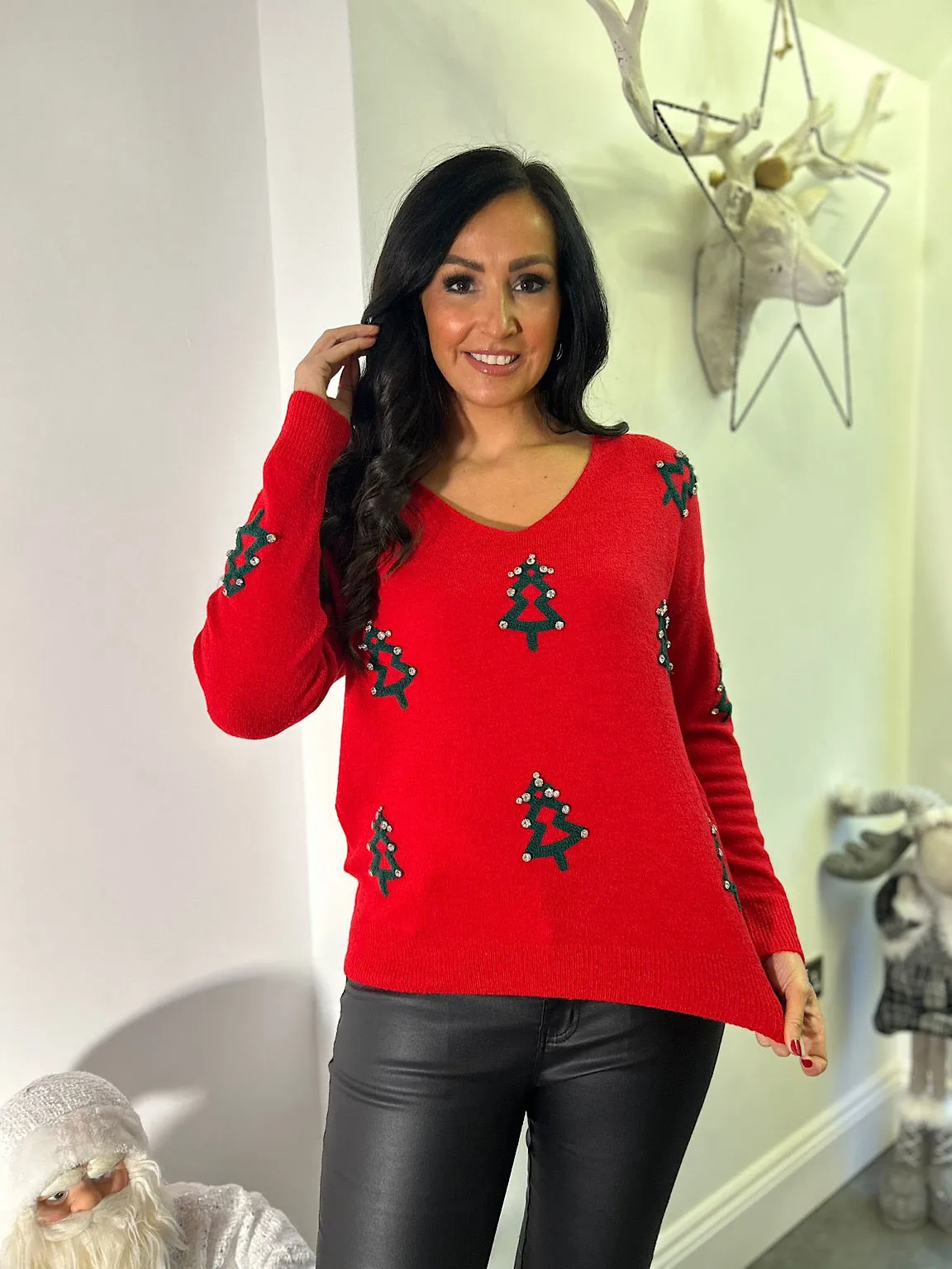 Red Premium Embellished Christmas Tree Jumper