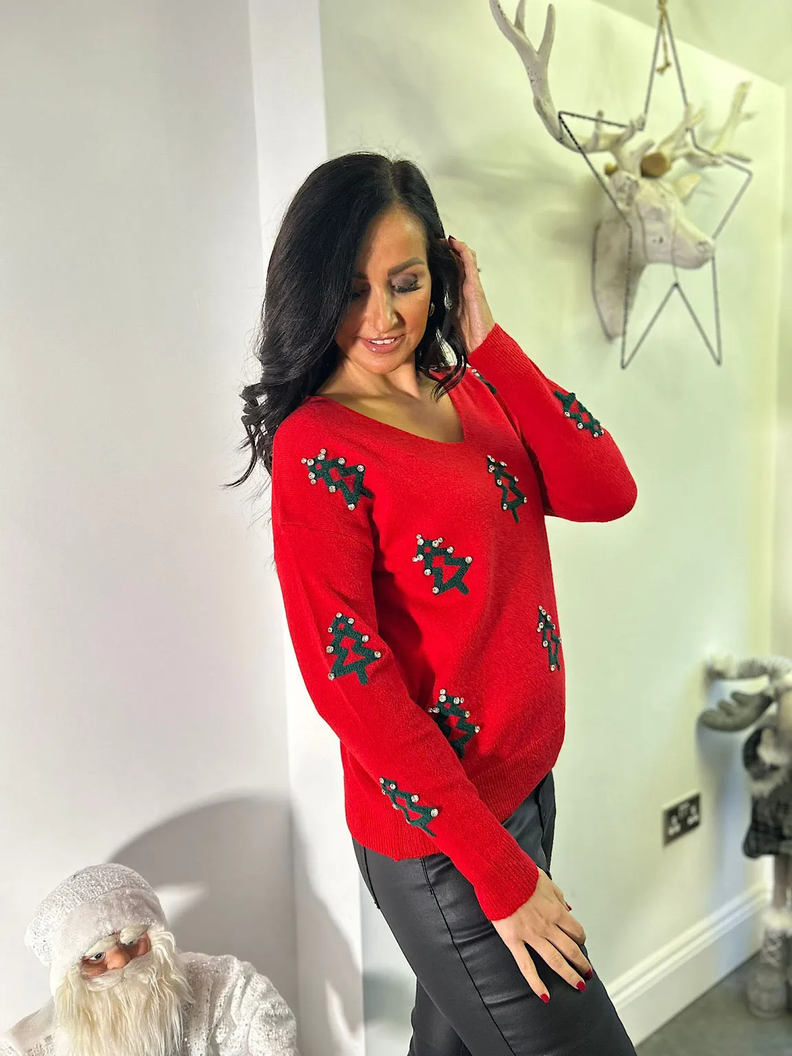 Red Premium Embellished Christmas Tree Jumper