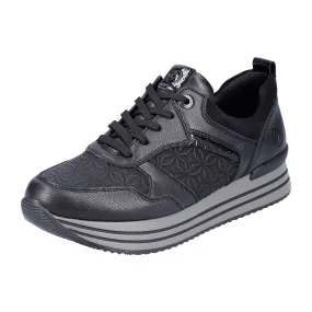 Remonte Black Leather Sneakers for Women Comfortable Lightweight Casual Shoes