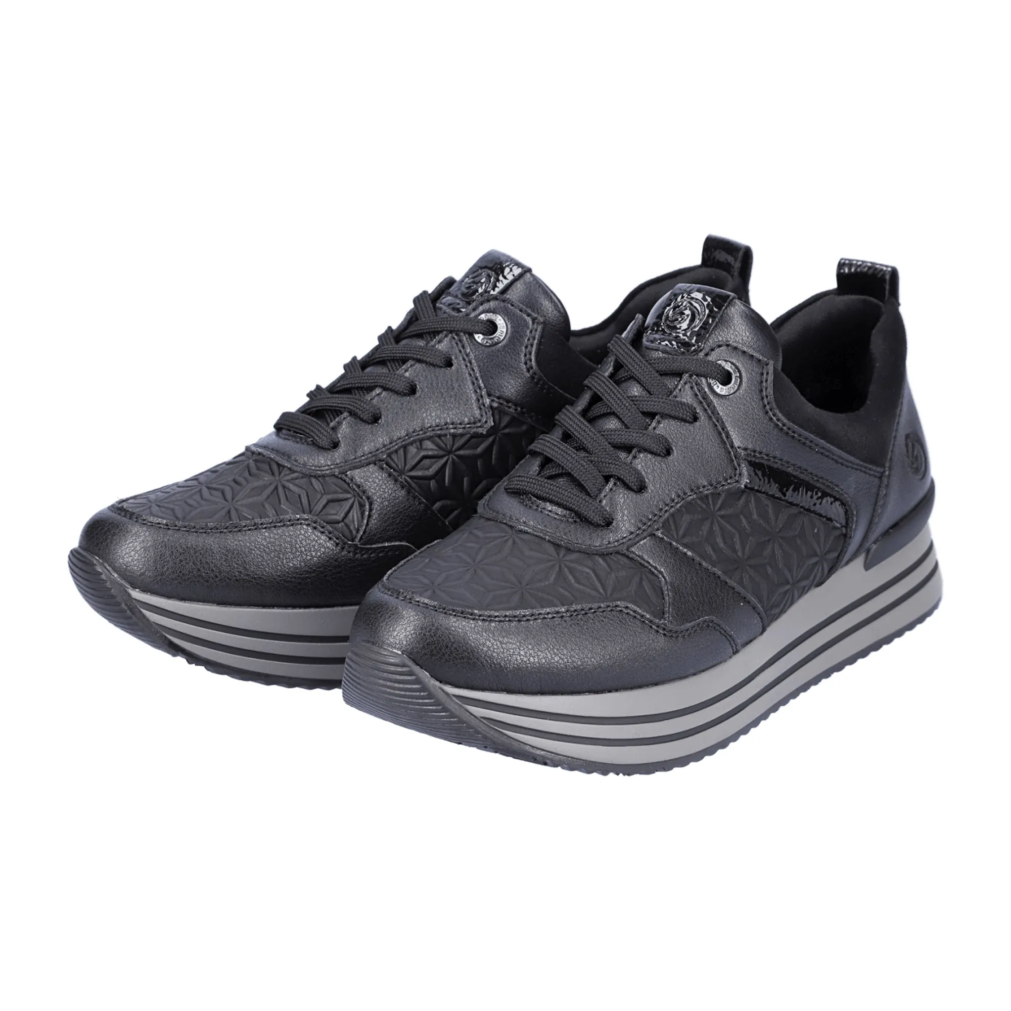 Remonte Black Leather Sneakers for Women Comfortable Lightweight Casual Shoes