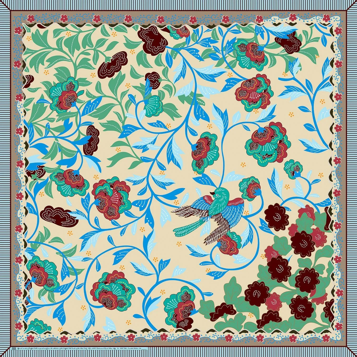 Rockmount Multi-Color 100% Silk Buffalo Bill's Floral & Swallow Scarf