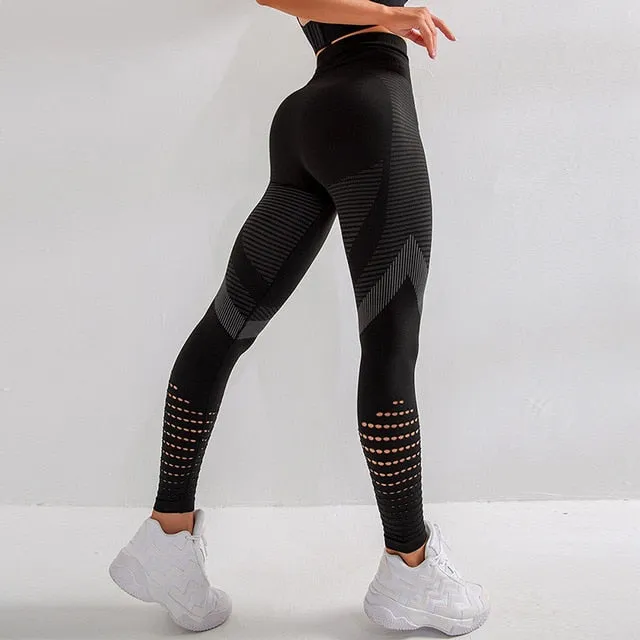 Seamless Women Leggings Fitness High Waist Push Up Patchwork Hollow Out Spandex Legging Casual Femme Leggings Feminina