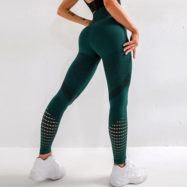 Seamless Women Leggings Fitness High Waist Push Up Patchwork Hollow Out Spandex Legging Casual Femme Leggings Feminina