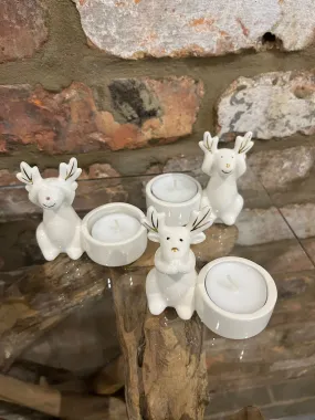 Set of Three Porcelain Reindeer Tea Lights