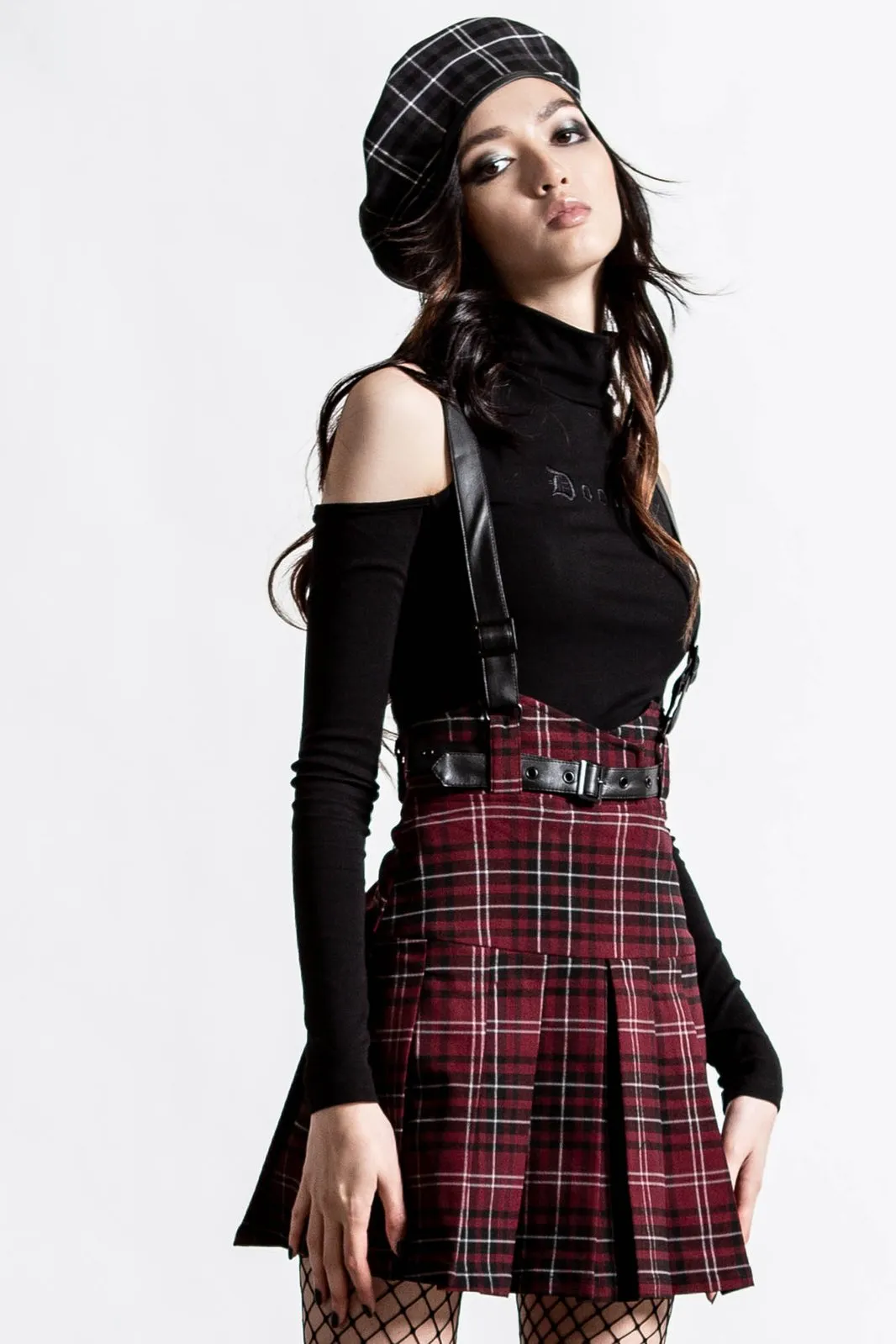 Shadows Blood Tartan Suspenders Skirt