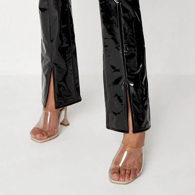 Shiny High-Waisted PVC Leather Straight-Leg Pants