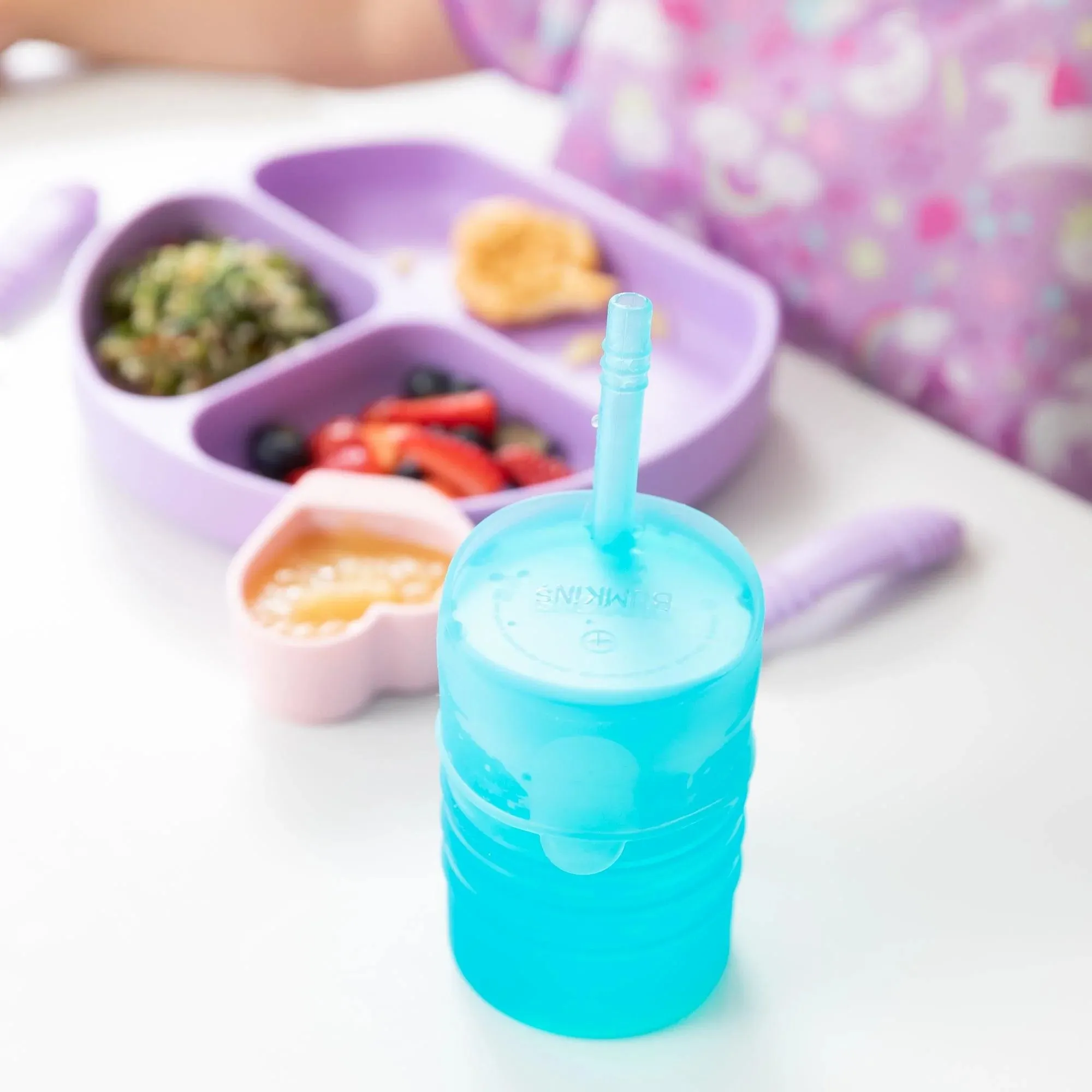 Silicone Straw Cup with Lid: Blue