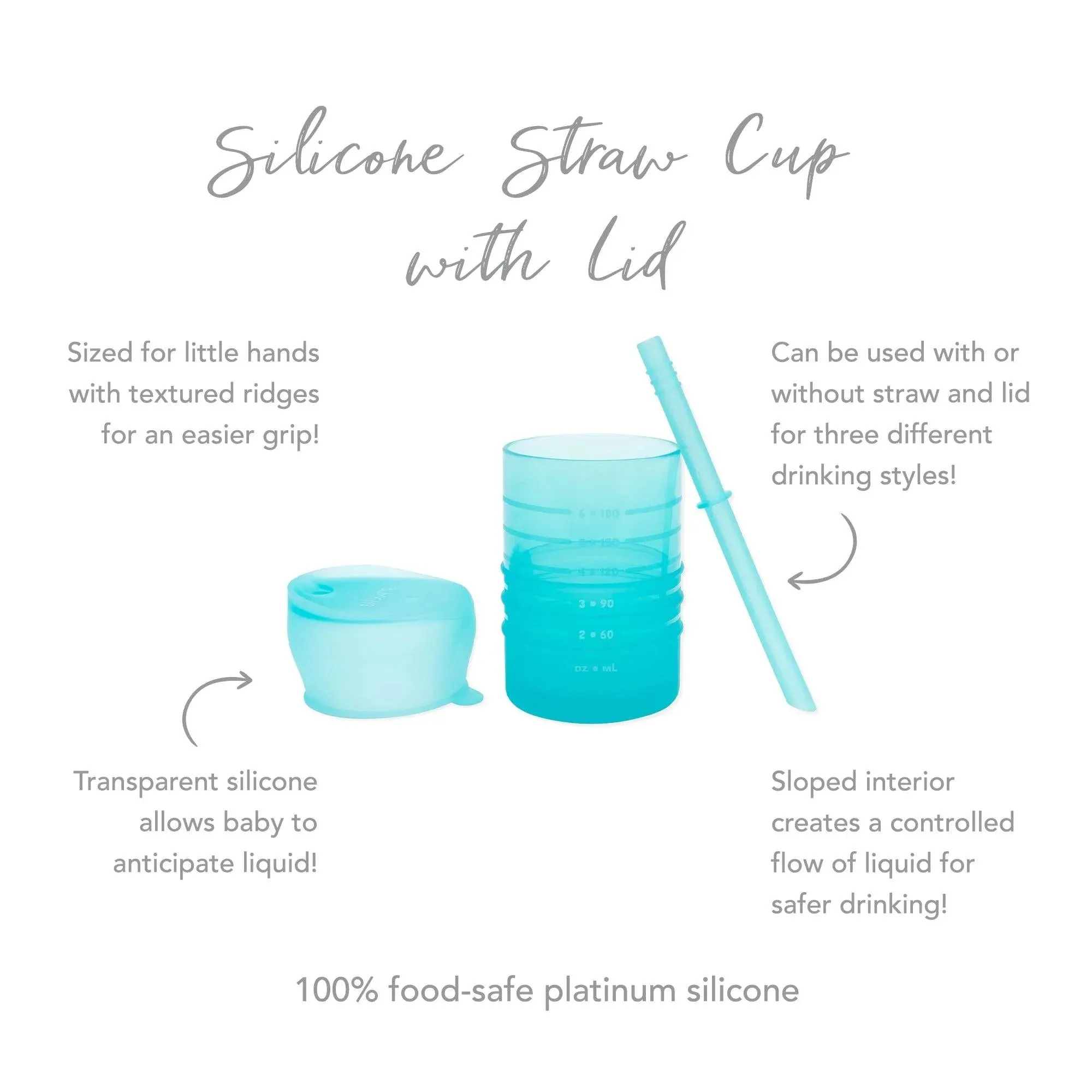 Silicone Straw Cup with Lid: Blue