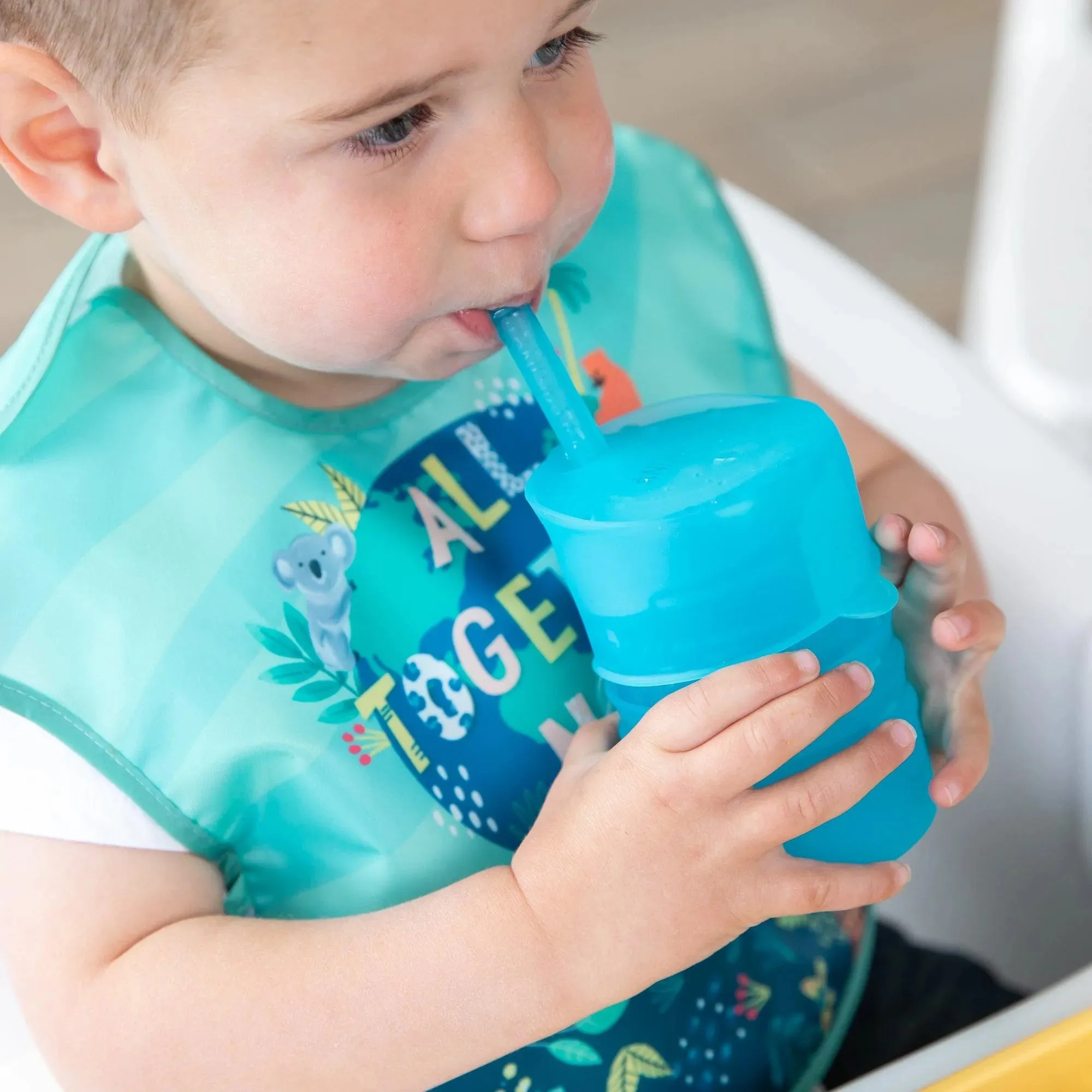 Silicone Straw Cup with Lid: Blue