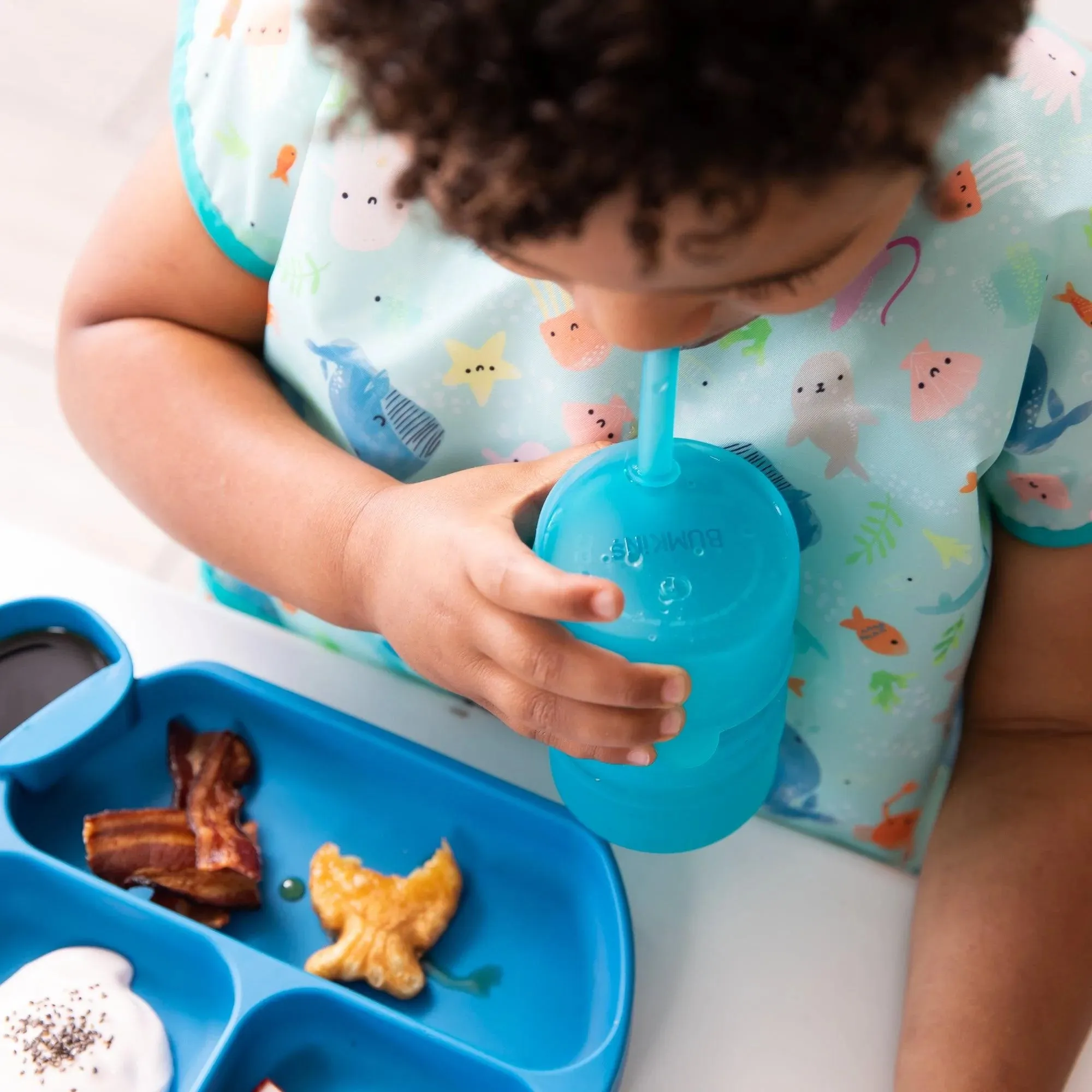 Silicone Straw Cup with Lid: Blue