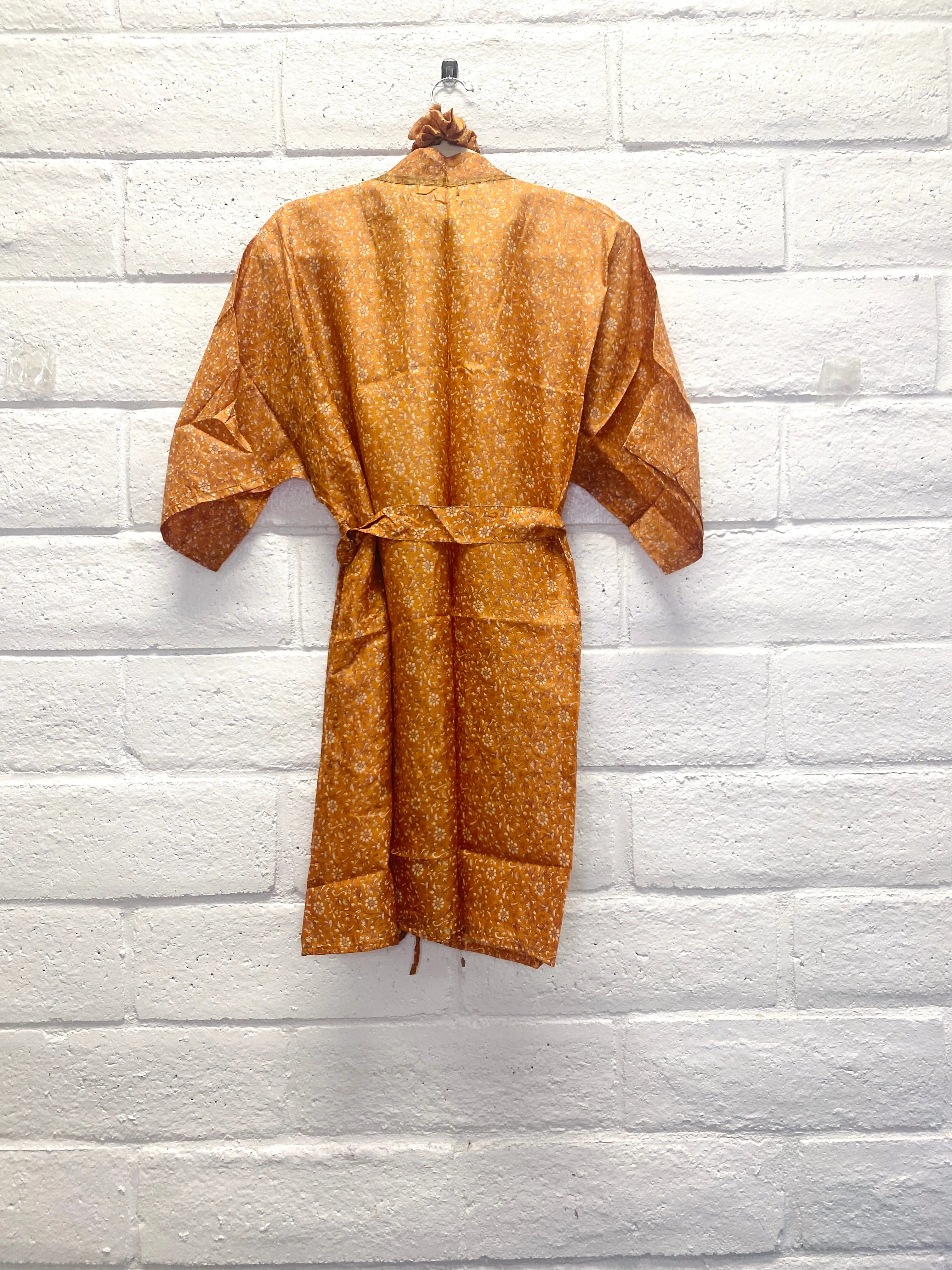 Silk Boho Robe - S/M - Tiny Orange Blossoms